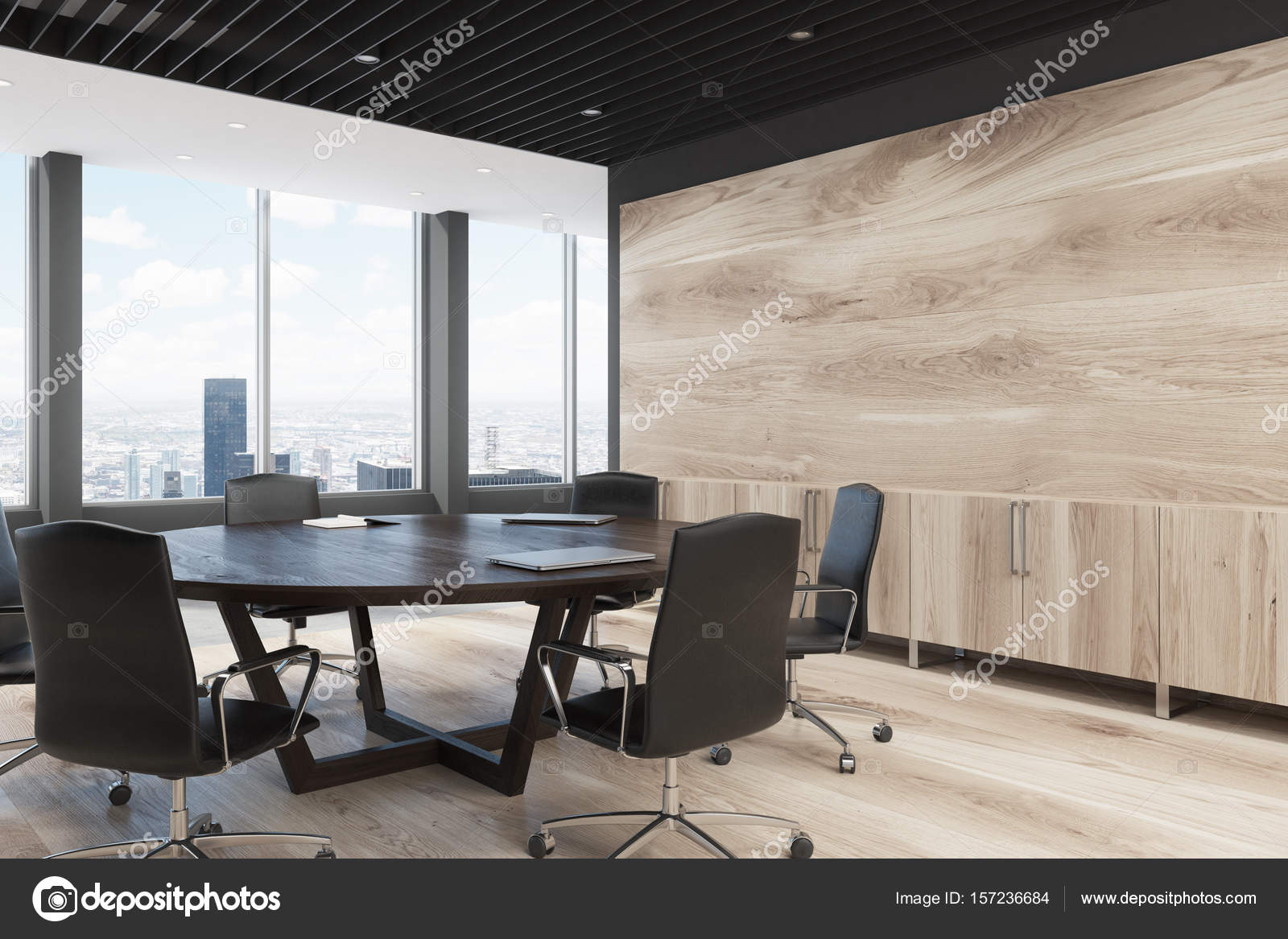 Light Wooden Meeting Room Corner Stock Photo