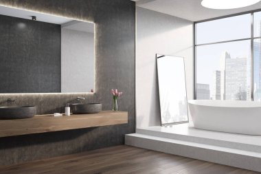 Beyaz küvet, beyaz oda, pencere, yan