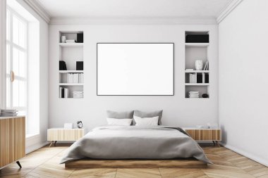 White bedroom interior, poster, front clipart