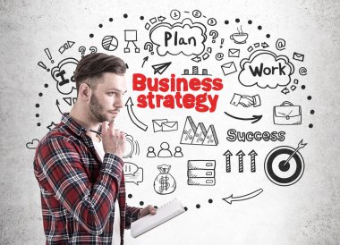 Bir defterini ve kalem, strateji sakallı adamı