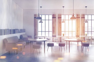 Kafe, tablolar, posterler, yuvarlak yan tonda raflar