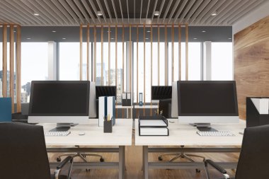 Ahşap ofis iç, önden görünüm