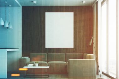 Oturma odası ve mutfak, beton closeup tonda