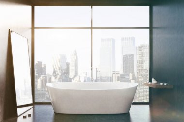 Beyaz küvet, siyah Oda, pencere, yakın kadar tonda