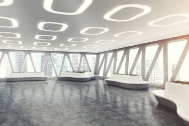 Uzay gemisi stil office iç mekan, açık tonda