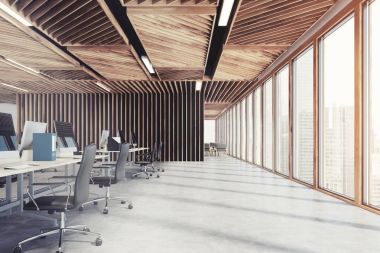 Ahşap açık alan office yan görünüm tonda