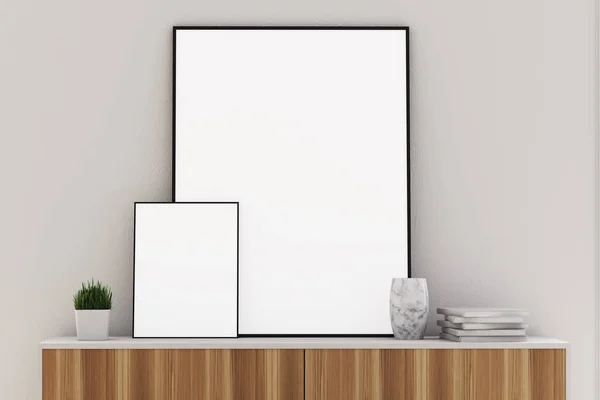 Dois cartazes verticais em um armário, branco — Fotografia de Stock