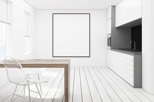 Белая кухня с плакатом — стоковое фото