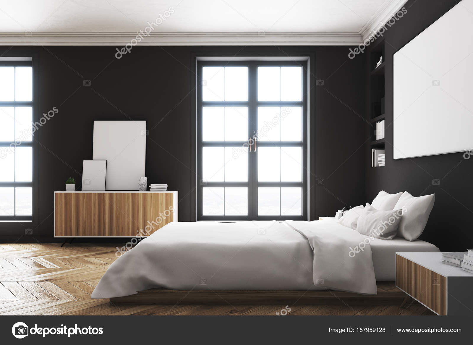 Slaapkamer interieur, poster, kant zwart — Stockfoto ... Slaapkamer interieur, poster, kant zwart — Stockfoto ...