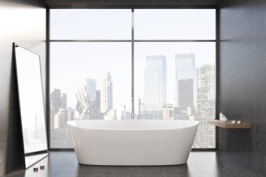 Beyaz küvet, siyah Oda, pencere, yakın çekim