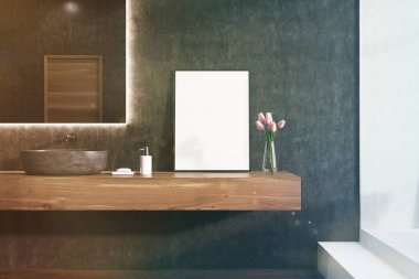 Bir siyah banyo duvara poster tonda ayna