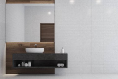 Siyah beyaz banyo raf, beyaz lavabo