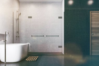 Siyah beyaz banyo karoları, tonda duş yan