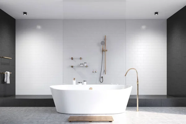 White bathroom with black tiles — Stock Photo, Image