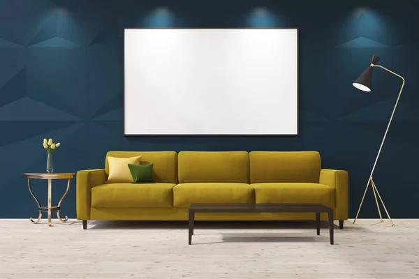 Żółty sofa w salonie niebieski — Zdjęcie stockowe