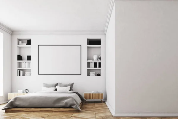 Dormitorio blanco interior, cartel — Foto de Stock