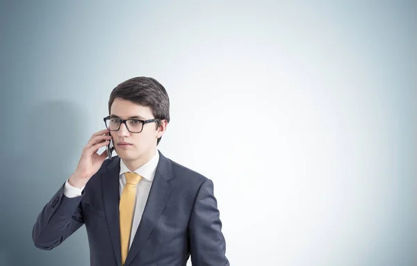 Retrato de un hombre de negocios en el teléfono, gris —  Fotos de Stock