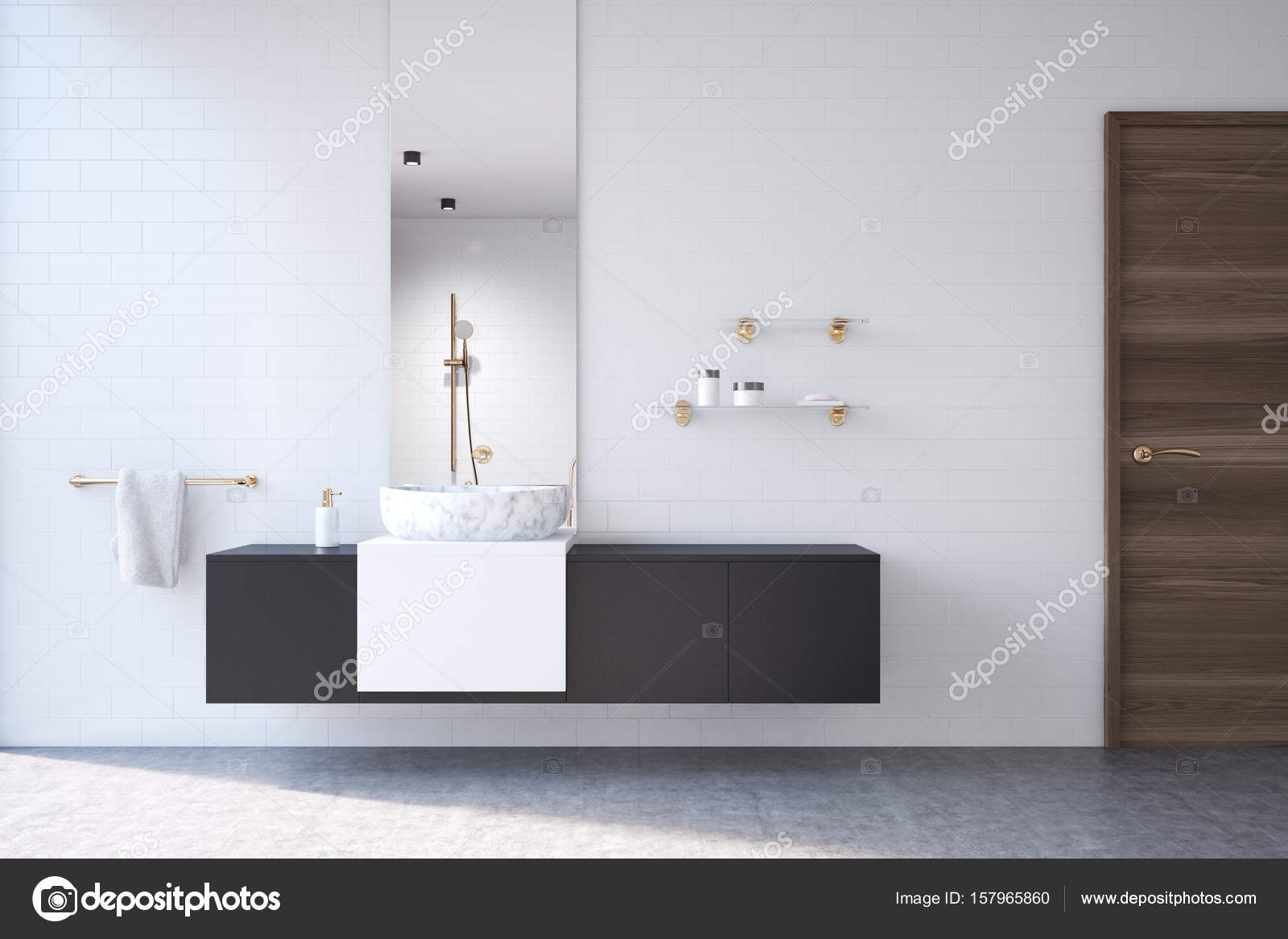 Witte badkamer, zwart plat, spiegel — stockfoto © denisismagilov ... Badkamer zwart