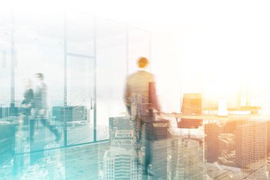 Office, cityscape arka plan iş adamları