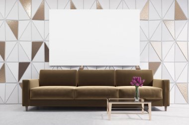 Bir üçgen desen odada kahverengi kanepe