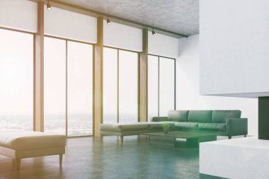 Beyaz, oturma odası kanepe ile köşe tonda