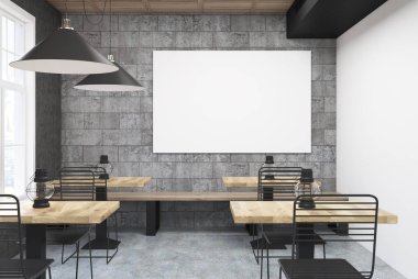 Gri ve beyaz kafe iç, poster