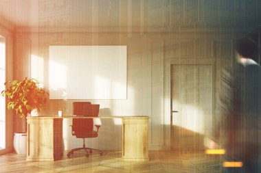 CEO office iç, poster, tonda kitaplık