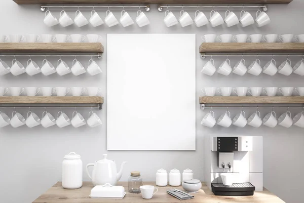 Cozinha cinza com uma máquina de café, copos — Fotografia de Stock