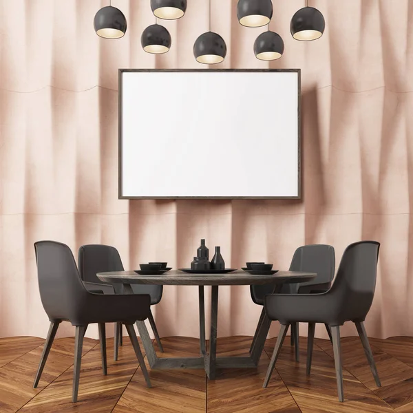 Beige strukturierte Wand Esszimmer, schwarze Stühle — Stockfoto