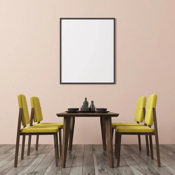 Béžové zdi jídelna, žluté židle — Stock fotografie