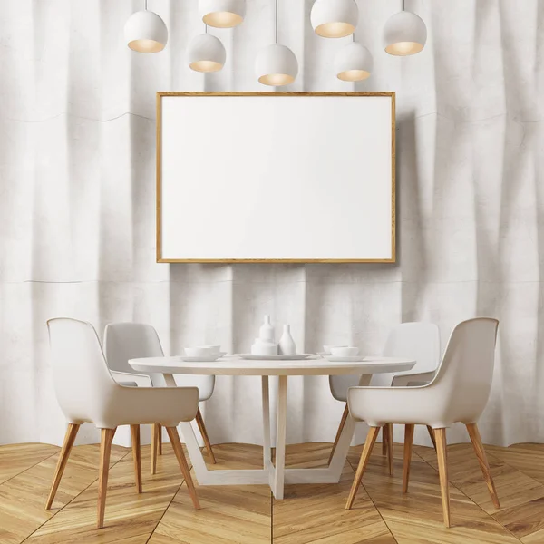 Wit getextureerde muur eetkamer, witte stoelen — Stockfoto