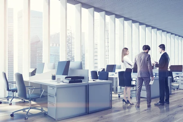 People in an open space office, side, toned — Stock Photo, Image