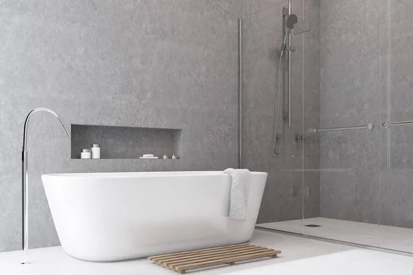 Bagno grigio, pavimento bianco, angolo — Foto Stock