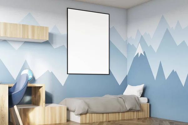 Kids room with poster and mountain side