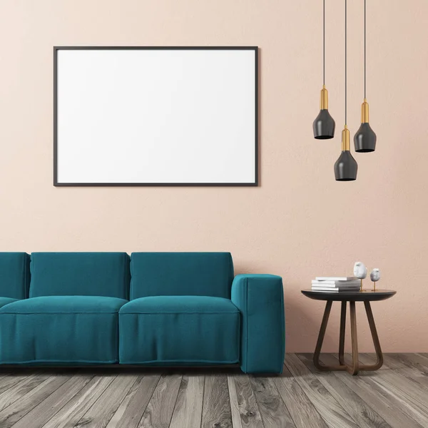 Beige Wohnzimmer, blaues Sofa — Stockfoto