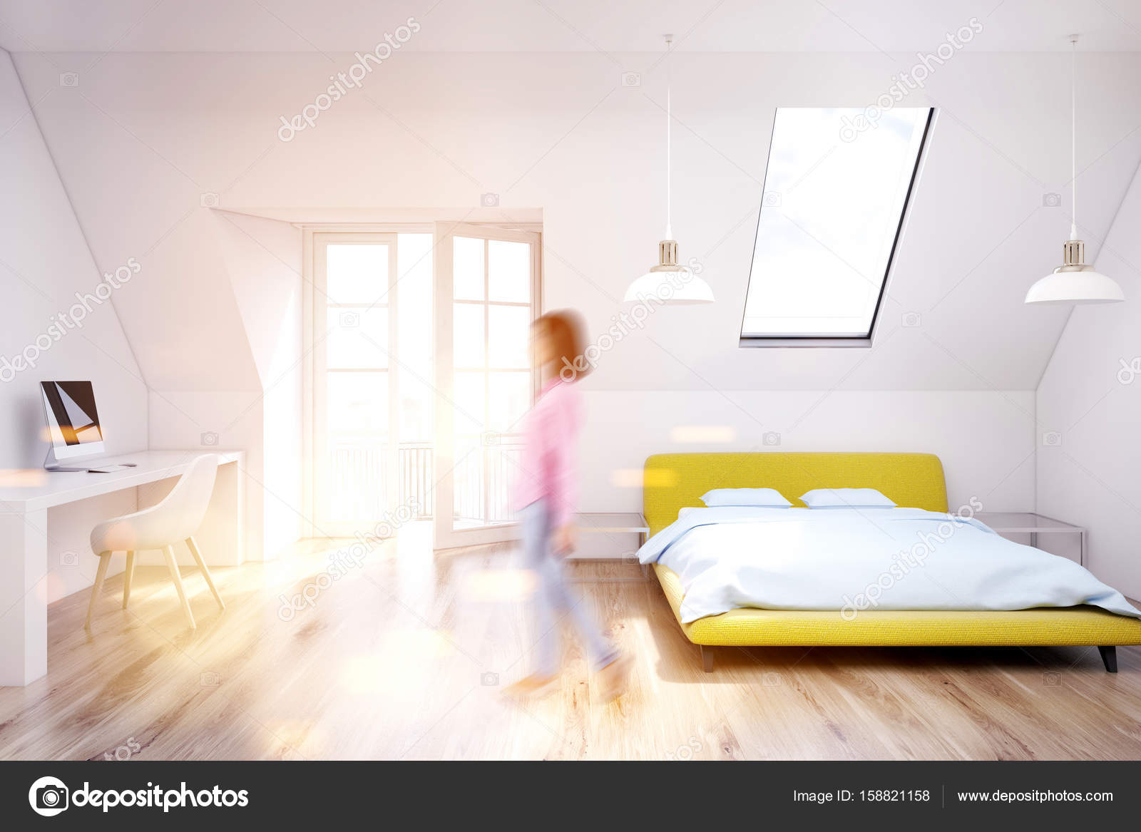 Fille de plancher en bois, chambre à coucher, jaune, blanche grenier ... Fille de plancher en bois, chambre à coucher, jaune, blanche grenier ...