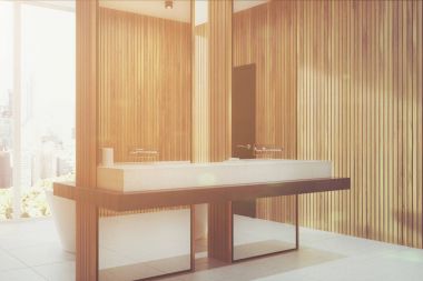 Ahşap banyo, panoramik, yan tonda