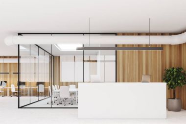 Ahşap ofis, beyaz Resepsiyon, akvaryum