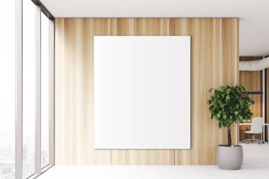 Ahşap bir ofiste boş poster