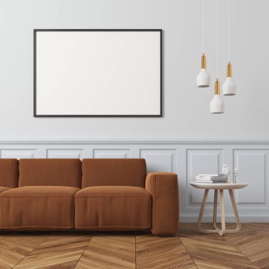 Beyaz oturma odası, kahverengi kanepe