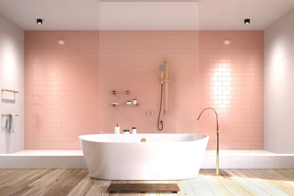 白いタイルとピンクの浴室 — ストック写真