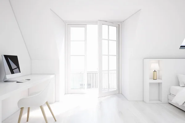 White attic bedroom, home office