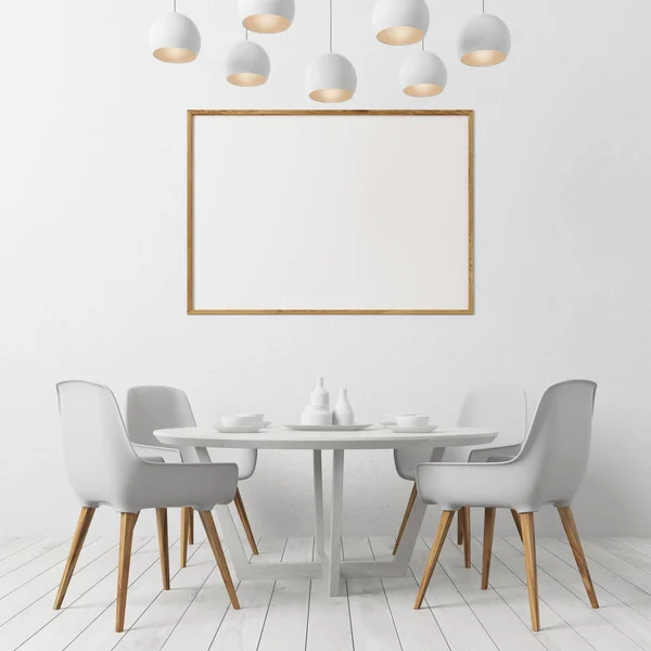Piano bianco sala da pranzo, sedie bianche — Foto Stock