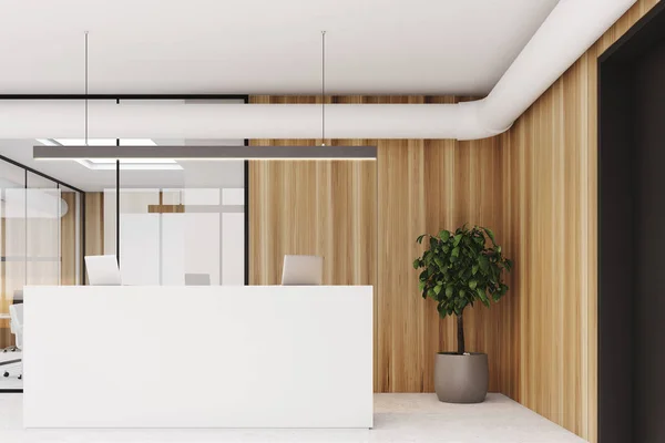 Fából készült office, fehér recepció — Stock Fotó