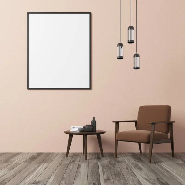 Salón de pared beige, sillón marrón —  Fotos de Stock