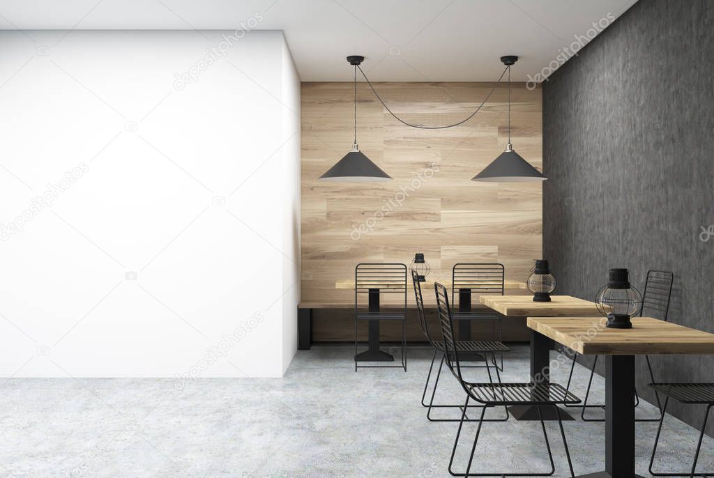 Wooden, black and white cafe, wall