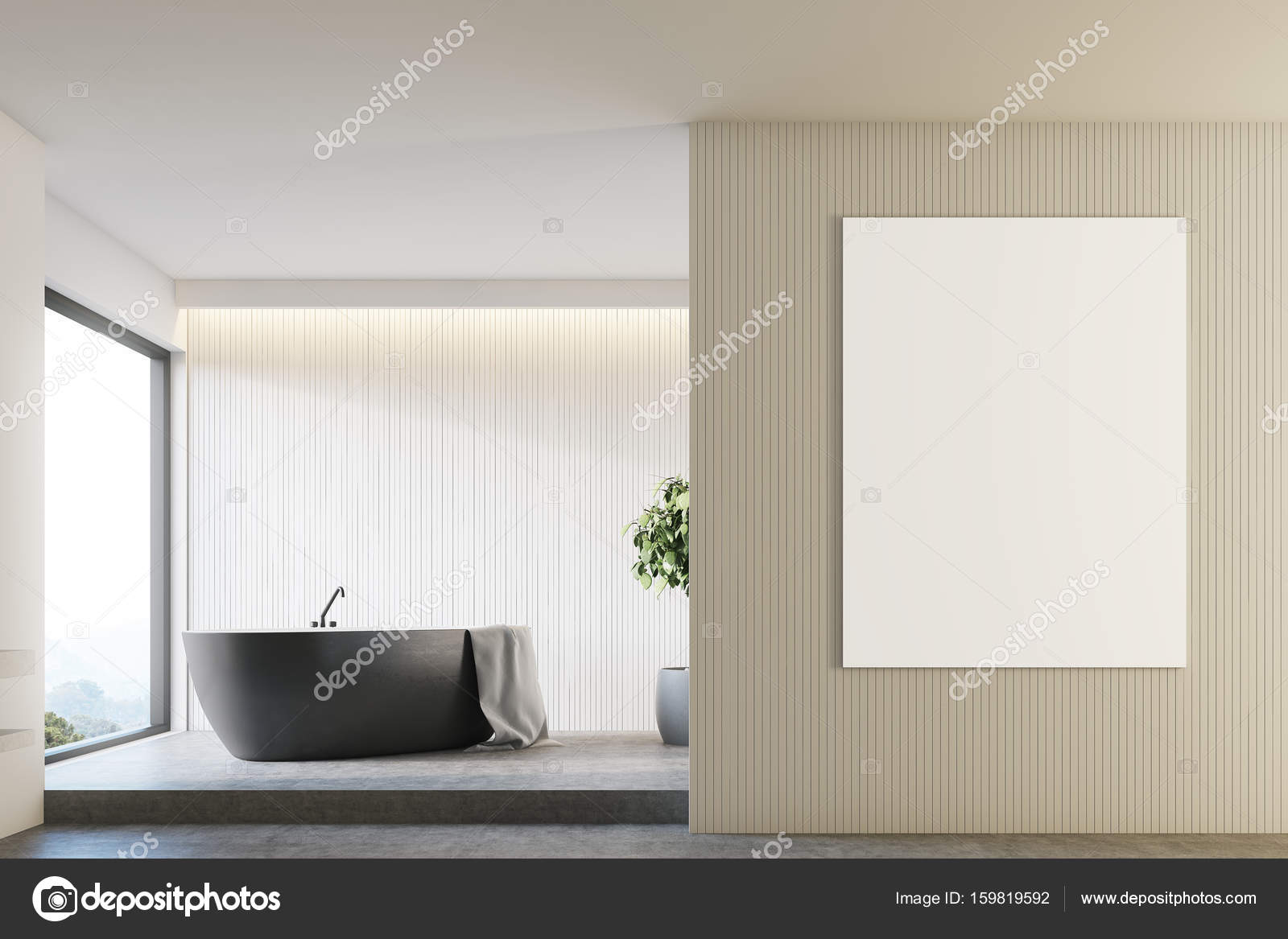 Beige badrum, svart badkar — stockfotografi © denisismagilov ...