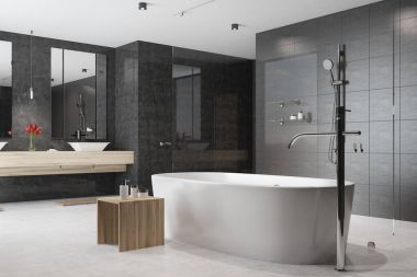 Siyah banyo beyaz küvet, köşe