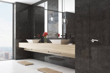 Siyah banyo iç, çift lavabo, yan