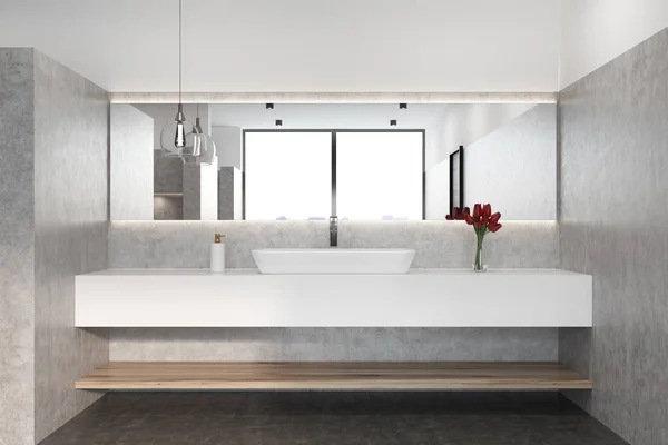 Bagno grigio con lavabo in marmo, da vicino — Foto Stock